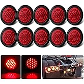 10Pcs 4" Inch Round Red LED Trailer Tail Lights 24 LED 4" Round LED Stop Turn Tail Lights Trailer Brake Lights Waterproof Flush Mount w/Grommets 3-Prong Wire Pigtails for Trucks RV UTE UTV 12V