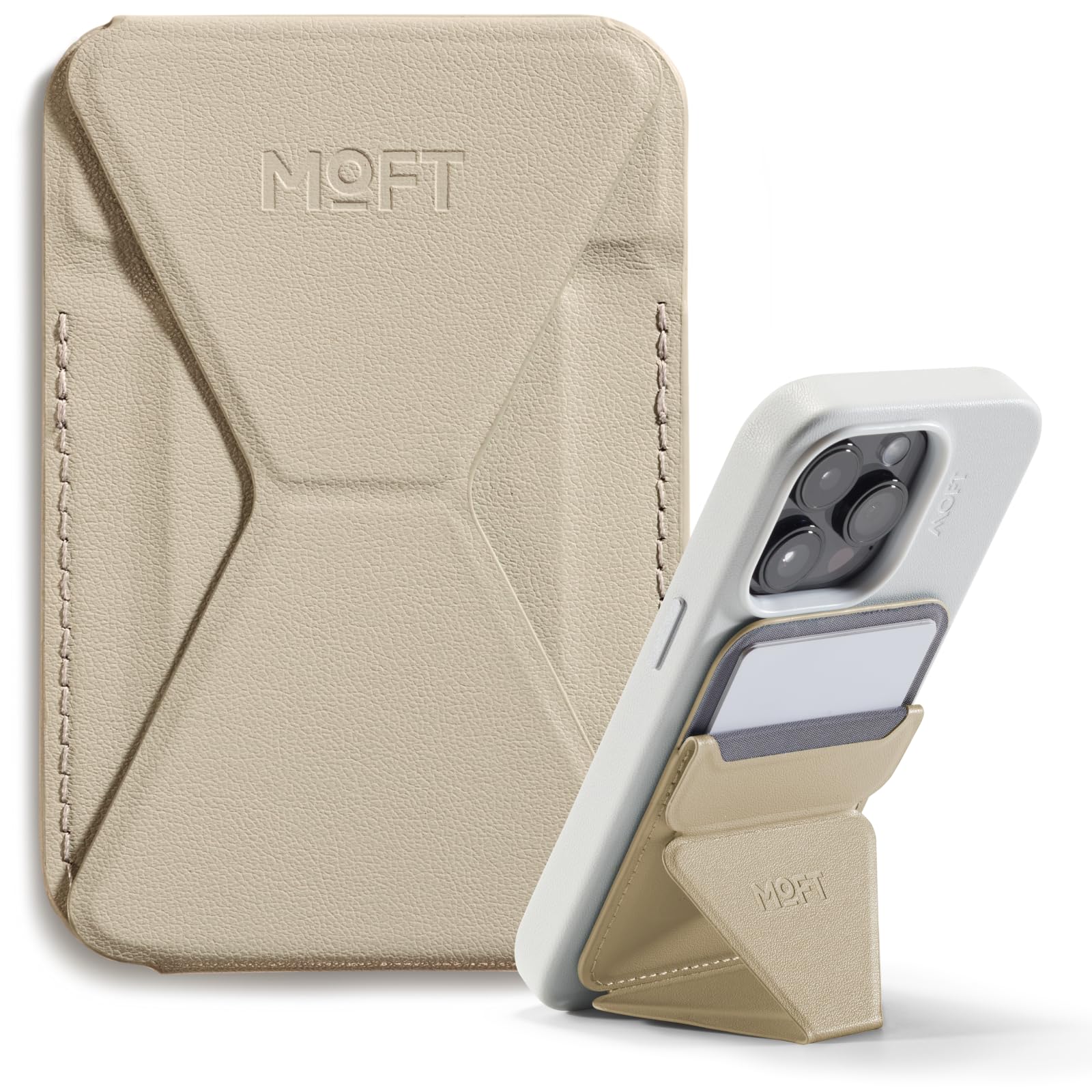 MOFT MagSafe Wallet Stand for iPhone 17/16/15/14/13/12 Series Compatible with MagSafe, MOVAS Vegan Leather Magnetic Phone Stand with 3 Viewing Angles, 2 Cards Holder