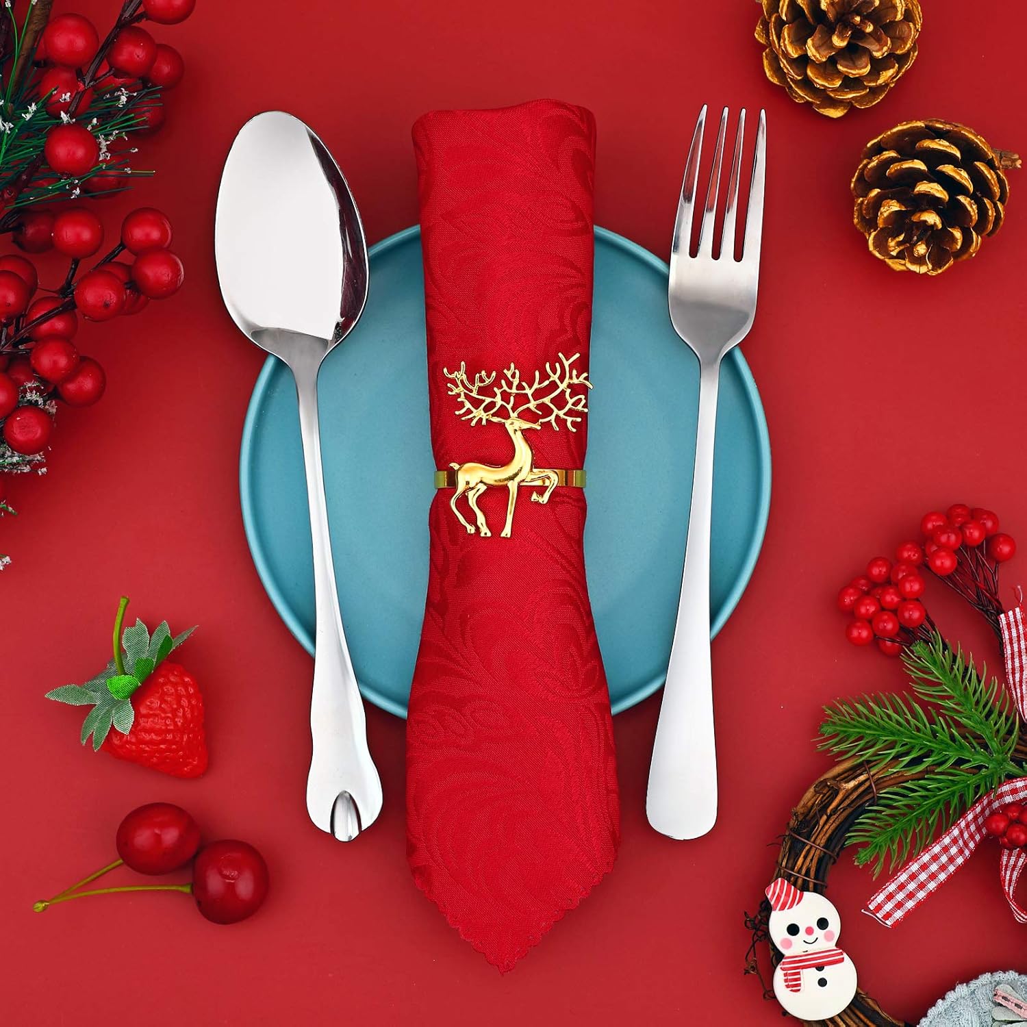 Christmas Napkin Rings Holders 6 Pieces Deer Napkin Rings for Christmas Dinners Parties, Table Decoration, Wedding Adornment for Christmas and Home Kitchen Dining Table Linen Accessories (Gold): Home & Kitchen