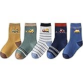 SATKELA Toddler Boys Cotton Socks Little Kids Big Boys Crew Dress Socks Colorful Striped Cartoon Dinosaur Car socks