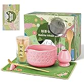 Matcha Whisk Set, 7 Pcs Matcha Making Kit with Matcha Bowl, Matcha Whisk and Holder, Bamboo Scoop, Scoop Rest, Sifter and Tea Towel，Gifts for Christmas Birthday