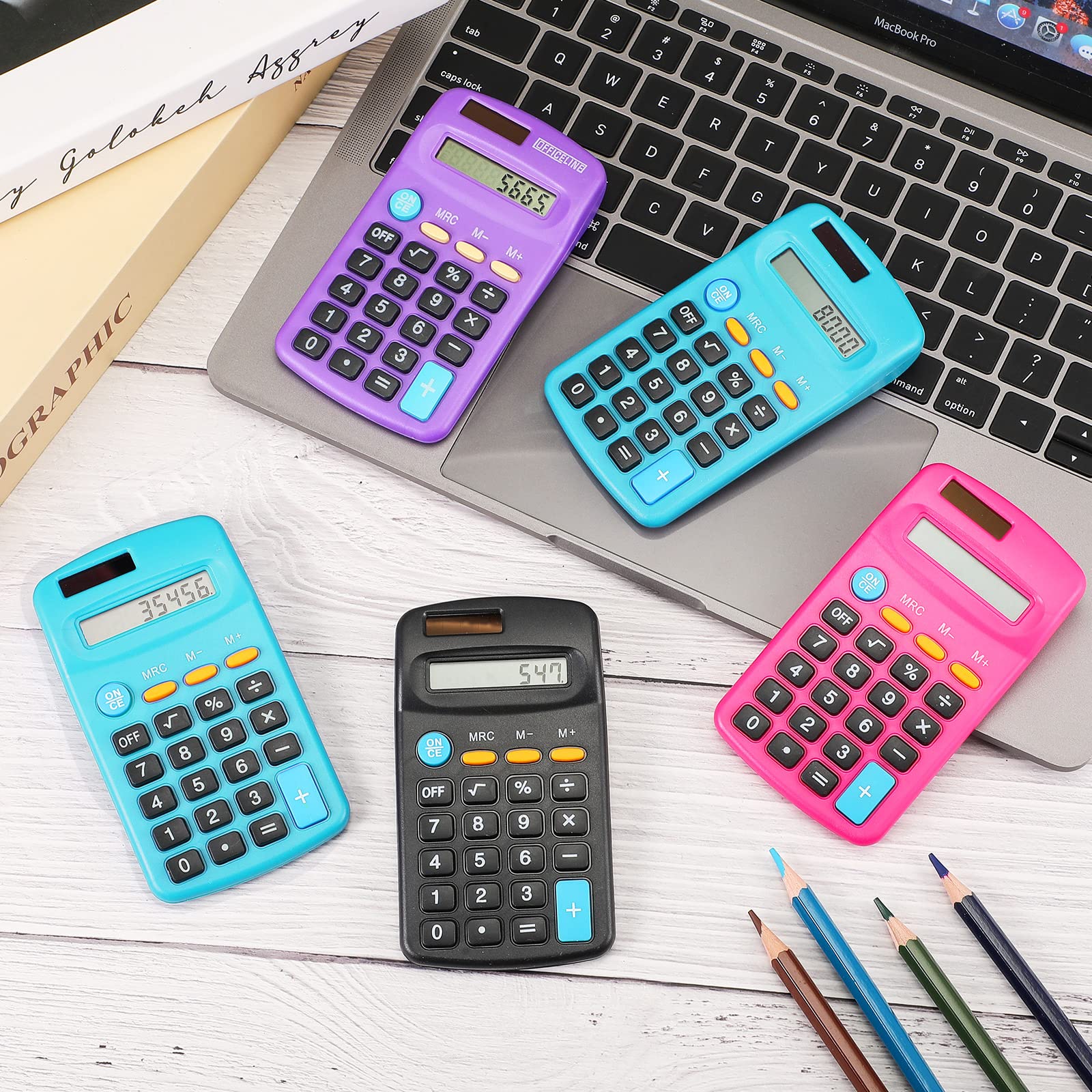12 Pack Pocket Size Mini Calculator Basic Calculator for Students 8 Digit Display Solar Battery Dual Power Small Desktop Home Office School Students Kids, 4 Colors