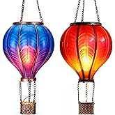 TERESA'S COLLECTIONS 2 Pcs Hot Air Balloon Solar Lantern Outdoor Garden Decor, Waterproof Hanging Solar Lantern with Flickeri