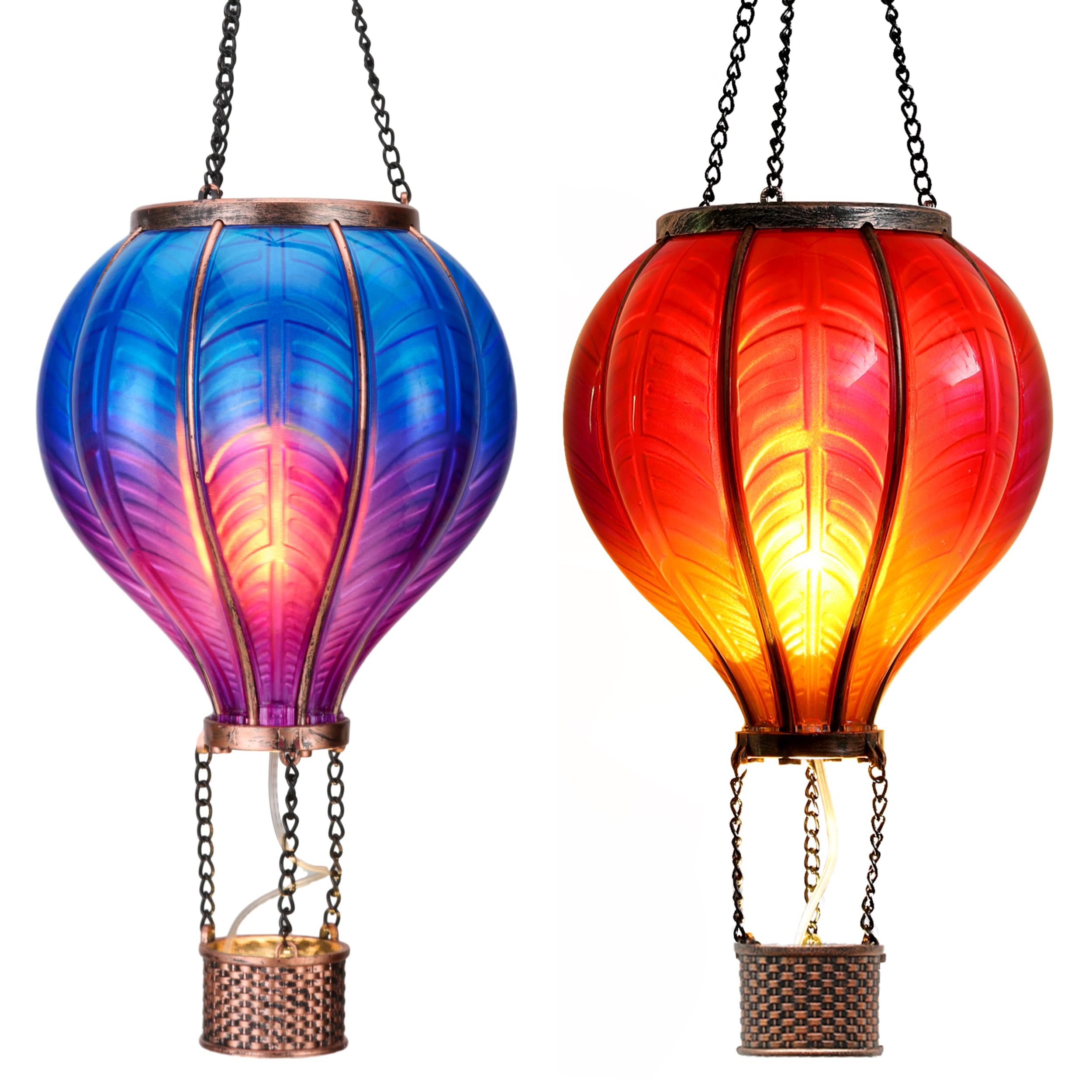 TERESA'S COLLECTIONS Hot Air Balloon Solar Lantern – Colorful Flickering Flame Hanging Light For Garden, Yard & Tree Decor (Green Design)