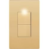 LIDER Lighted Double Switch, Combination Frameless Decorator Switch, 15A | Locator Light, UL Listed, Matte Gold, Ground Terminal, Single Pole, Polycarbonate Thermoplastic