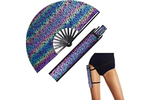 FairySandy Large Rave Fan UV Glow Hand Fan with Holster for Men/women, Rave Fan for Edm Music Festival Club Rave Accessories (Reflective Ripple)