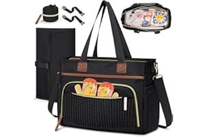 RAINSMORE Diaper Bag Tote, Large Diaper Baby Bag Waterproof Multifunctional Diaper Bag with Pacifier Case & Changing Pad