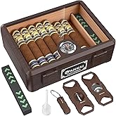 FANKAI Cigar Humidor, Glass top Cigar Case with Straight Cutter Guillotine, V Cut, Punch Tool, Spanish Cedar Wood Lining Case, Crush-Proof Storage Box with Humidifier & Hygrometer