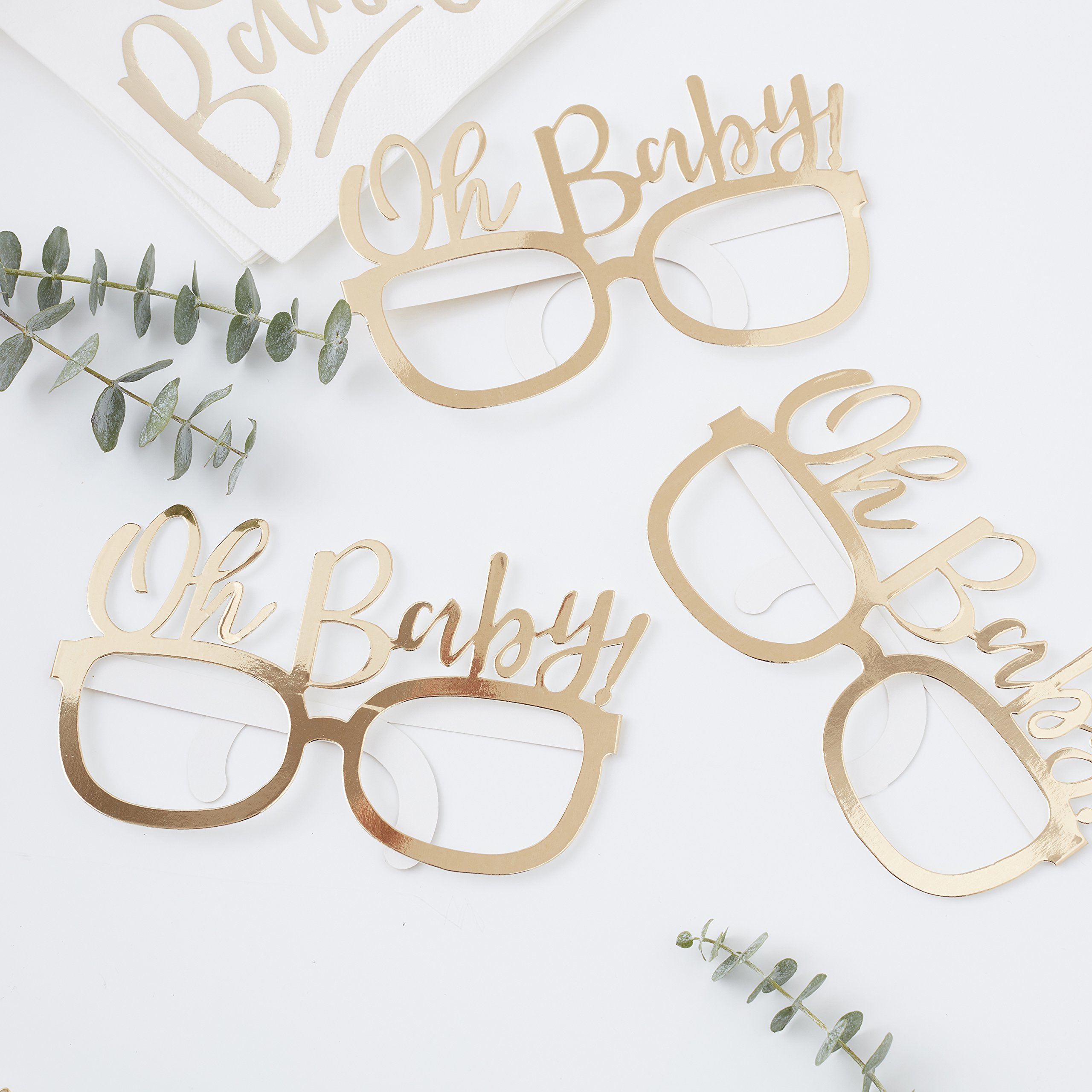 Ginger Ray Gold Foiled Oh Baby! Baby Shower Party Funglasses Party - 8 Pack - Oh Baby!