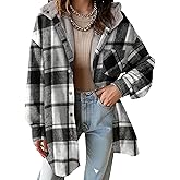 Dokotoo Women's Flannel Hooded Plaid 2026 Shacket Thick Coat Winter Coat for Warmth Button down Warm and Fuzzy Fleece Jacket