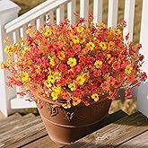 12 Bundles Fake Mums Fall Flowers Artificial for Outdoors Decoration Artificial Mums Faux Plants Daisy for Outdoor Outside Planters UV Resistant Violets for Fall Decor Home Porch Door Front Patio Yard
