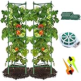 Megidok Tomato Cages - Garden Plant Stakes Support 2 Pack 49" with 164ft Plant Ties&20 Pcs Plant Clips&2 Watering Drip Device