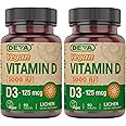 DEVA Vitamin D3 5000 IU, Sunshine Supplement, 125 mcg of Vegan D3, 90-Count Bottle (Pack of 2)