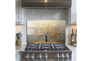 EVGOSM Tempered Glass Backsplash for Kitchen, Tree of Life Stove Splashback, Glass Backsplash, Used for Kitchen Wall Protection and Decoration, Easy to Install and Clean. (30x18'')