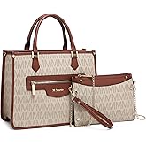 MKP Tote Bag for Women Medium Signature Monogram Satchel Handbags Purses Top Handle Shoulder Bags Wristlet Wallet Set 2pcs
