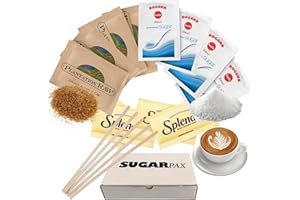 Sugar & Sweetener Bundle: 100 White & 100 Plantation Raw Brown Sugar + 50 Sucralose, with 100 Wooden Stirrers - Ideal for 100