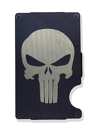 Punisher Engraved Metal Rfid Blocking Tactical Minimalist Wallet W - punisher engraved metal rfid blocking tactical minimalist wallet w money clip black