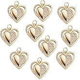 COGCHARGER 10 Pieces Heart Cubic Zirconia Pendant Love Charm Brass CZ for Jewelry Necklace Earring Making Crafts