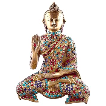 Buy Collectible India Large Abhaya Mudra Buddha Statue Sitting Blessing Buddha Idol Brass Colorful Statue Online At Low Prices In India Amazon In