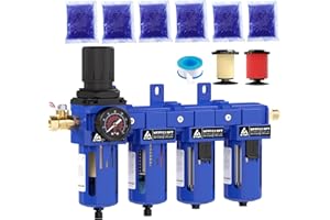 ATINY 3/8 Inch NPT 4 Stage Air Drying System,Brass Filter, Coalescing Filter,Double Desiccant Dryers & Air Regulator,Metal Bowl, Semi-Auto Drain,Industrial Grade(Blue)