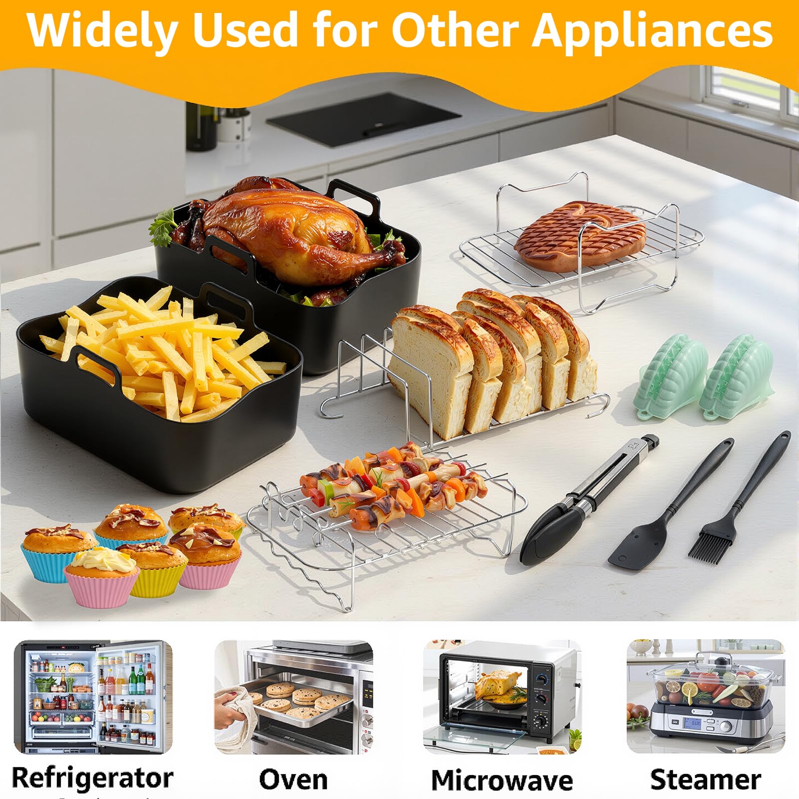 Ninja Heißluftfritteuse Zubehör, Airfryer Zubehör Set für Dual Zone Heißluftfritteuse Ninja AF400EU/AF451EU 9.5L, Airfryer Silikonform Zubehör Set, Waffelbackform, Grillrost, Kastenform 6