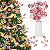 Soaoo 20 Pcs Christmas Tree Candy Cane Picks - 14 Inch Red White Christmas Decorations Xmas Tree Toppers Woolen Curly Lollipop Ornament for DIY Craft Holiday Party Decor