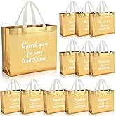 Sanwuta 12 Pcs Employee Appreciation Day Gift Bag for Social Worker Bulk with Handles Thank You Coworker Reusable 12.2 x 4.7 x 11 in Thank You for Being Awesome Gift(Gold)