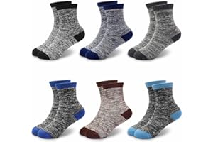 Boys Wool Socks, Kids Hiking Warm Sock Toddler Heavy Thermal Cozy Crew Winter Socks, 6-Pairs Pack