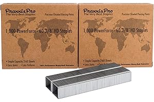PraxxisPro PowerForce-60 Heavy Duty Staples Refill, 3/8" Leg Length - Premium Steel, Chisel-Point, 2-60 Sheet Capacity - Compatible with Most Heavy Duty Staplers, 2000 Count