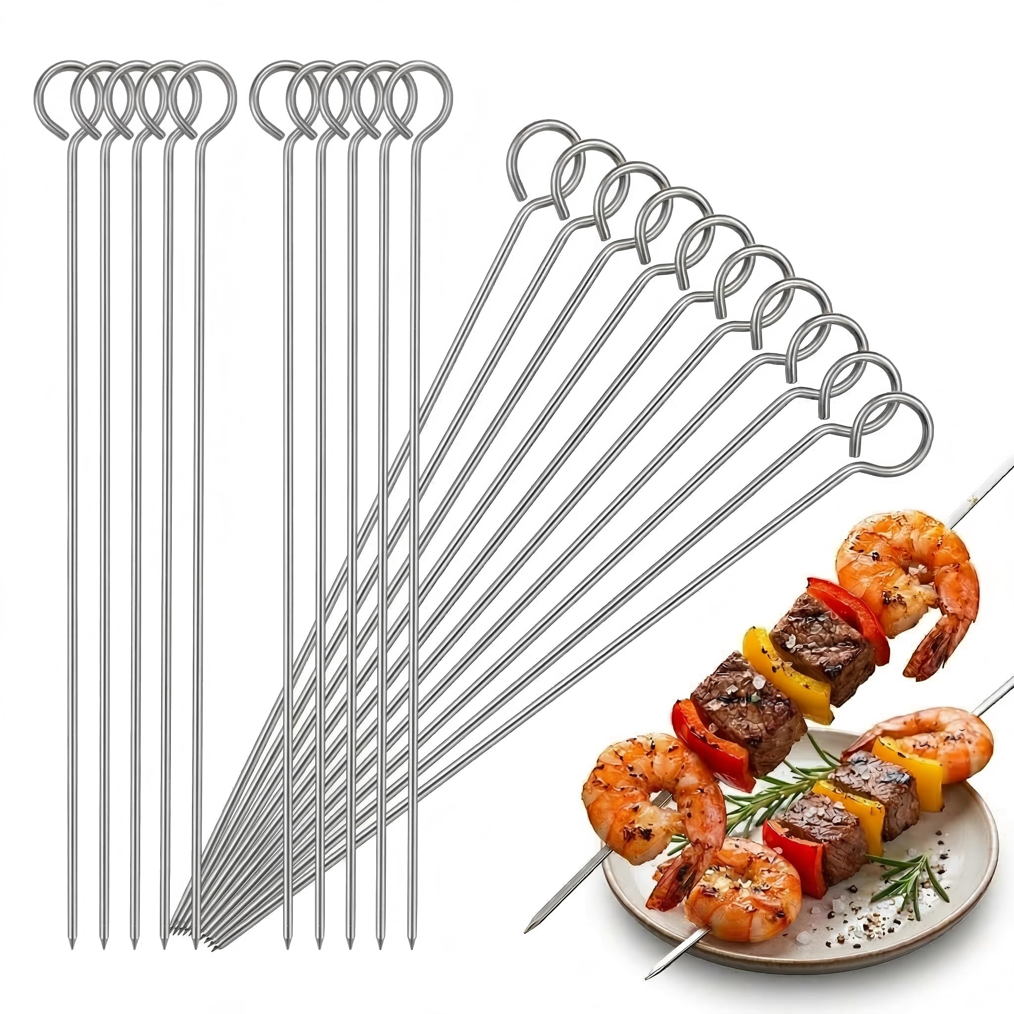 BBQ Metal Skewers Stainless Steel 20 PCS 7.87"/20cm Food-Grade Kebab Turkey Lacers QQ CAT Reusable Skewers for Air Fryer, Metal Skewer for Oven Halloween Christmas Party Turkey