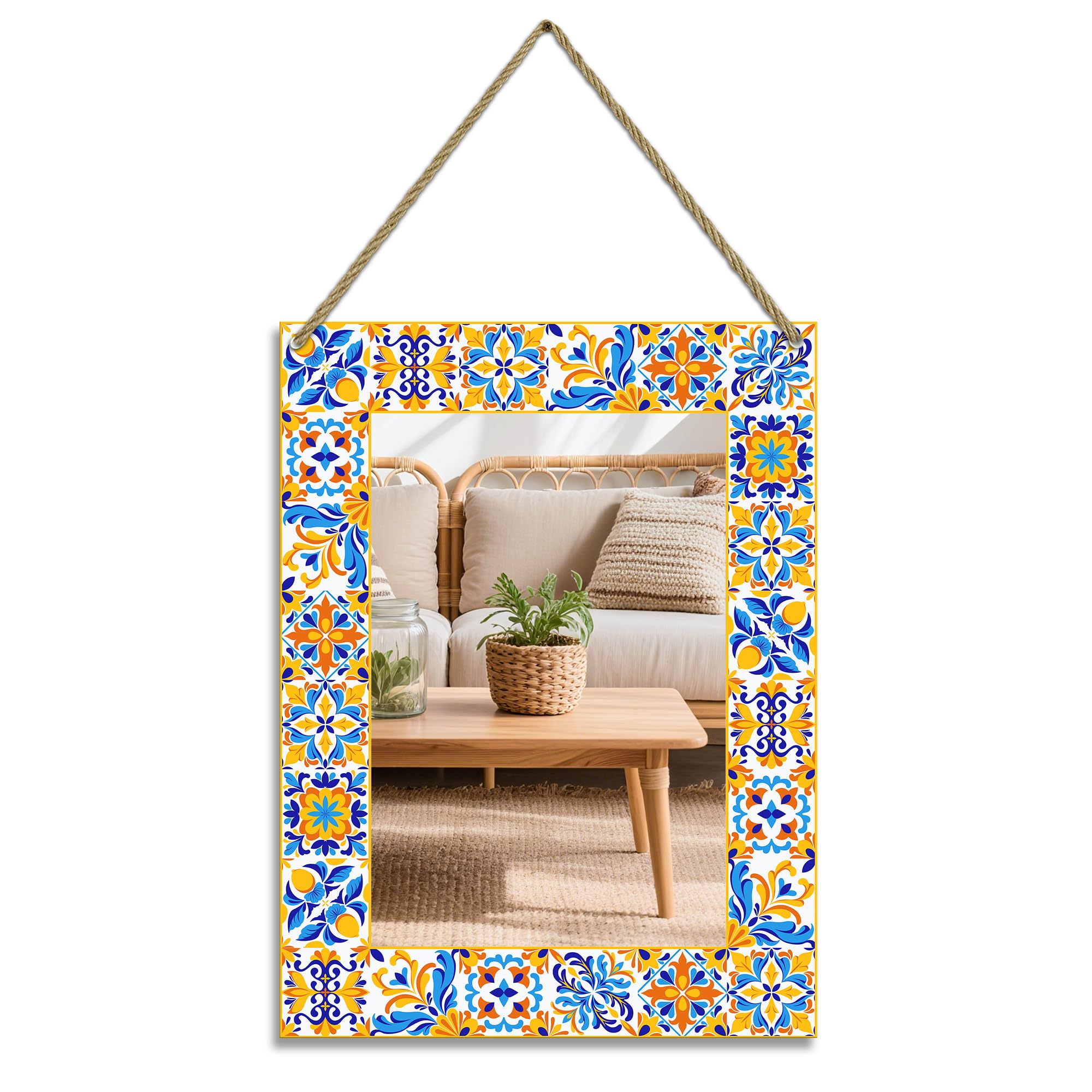 Photo 1 of KEQAM Rectangle Mirror for Wall, 12"x16" Decorative Mirrors, Yellow Mosaic Mirrors, Wall Decor Mirror with Hanging Rope for Living Room, Entryway, Bedroom, Dining, Kitchen