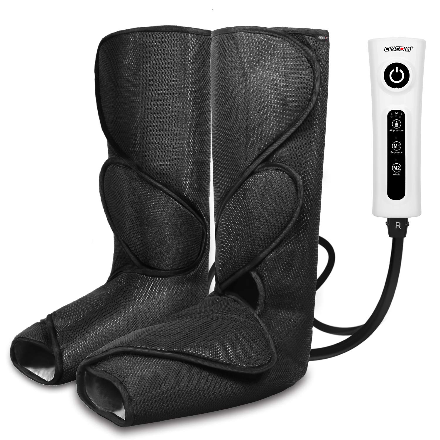 CINCOM Leg Massager for Foot Calf Air Compression Leg Wraps with Portable Handheld Controller - 2 Modes & 3 Intensities (Black)