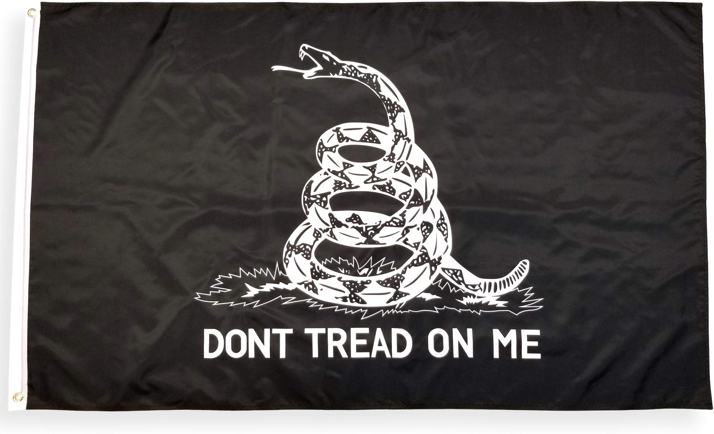 3x5 Black Gadsden Flag with Brass Grommets, Double Stitched Edges, and 100% Polyester Fabric, Dont Tread On Me Flag, Black Snake Flag, Don't Tread On Me Flag, Dont Tread On Me Flags