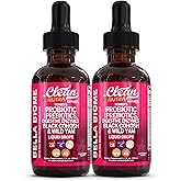 Liquid Probiotics for Women Drops with Chasteberry, Black Cohosh, Prebiotics, Digestive Enzymes, Evening Primrose Oil, Wild Yam, Cranberry Dmannose and Iron Vitamin D3 K2 Clean Nutra Bella Biotics (2)
