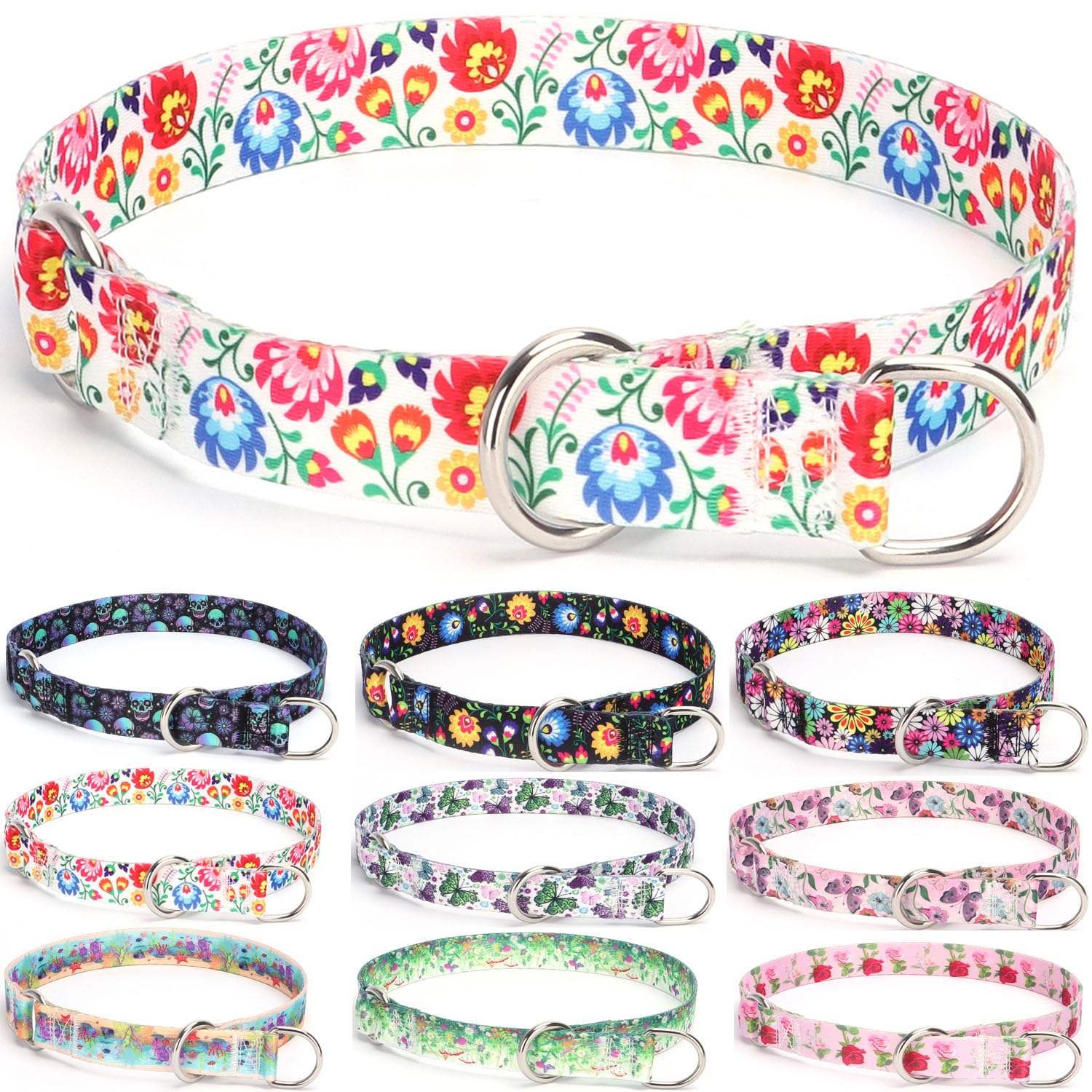 haoyueer Training Dog Collar, No Pull Martingale Collar, Slip Collar with Slidable Stop Ring for Small, Medium, Large Dogs (M, White)