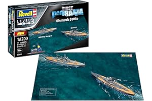 Revell First Diorama Set 05668 Bismarck Battle - Bismarck & HMS King George V 1:1200 Scale Unbuilt Plastic Model Kits with Contacta Professional Glue, Paintbrush & Selected Aqua Color Paints
