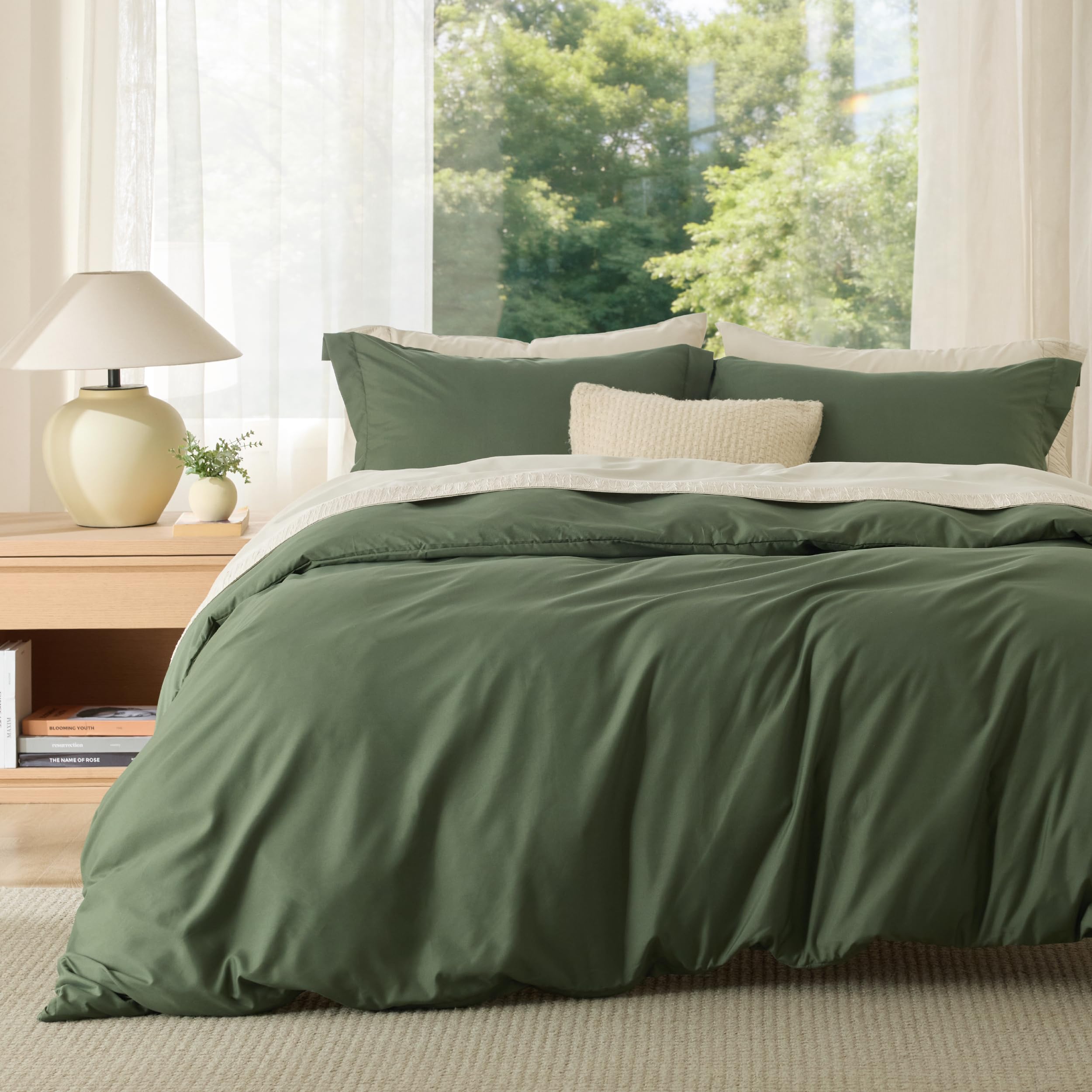 Bedsure Duvet Cover King Size, 3Pcs Double Brushed Bedding Set, Olive Green