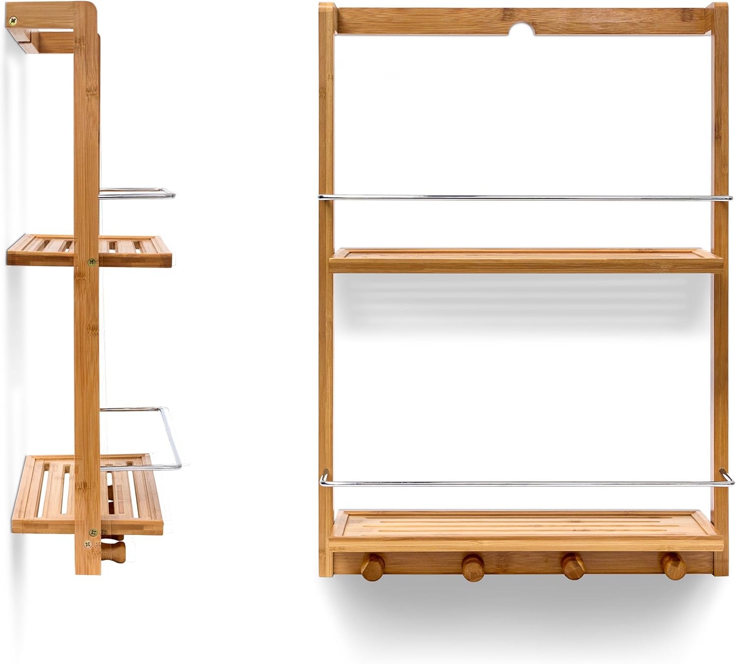 Relaxdays Bamboo Shower Caddy Shelf Organiser with 2 Shelves Shower Rack with Moisture-Resistant Wood for Kitchen and Bathroom Bathroom Shelf or Spice Rack with 4 Hand Towel Hook - Image 4