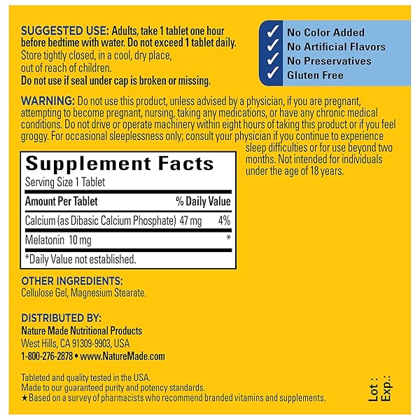 NATURE MADE MELATONIN 10MG MAXIMUM STRENGTH TABLETS, 100% DRUG FREE SLEEP AID FOR ADULTS, 70 COUNT, 70 DAY SUPPLY