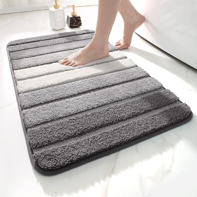 DEXI Bath Mat 40x60 cm Microfiber Non-Slip Grey Ultra Absorbent