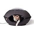 K&H Pet Products Thermo Lookout Pod Heated Cat Bed for Indoor Cats or Small Dogs, Covered Warming Bed Cave for Large Kitties, Washable Cushion, Collapsible, Safety Listed - Round 22in Classy Gray 4W