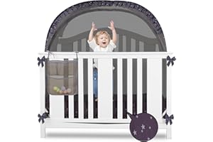 VEIZXUN Baby Crib Tent, Safety Pop Up Crib Net to Keep Baby from Climbing Out, Crib Cover to Baby in, Protects from Mosquitoes, Safety Net, Canopy Netting Cover