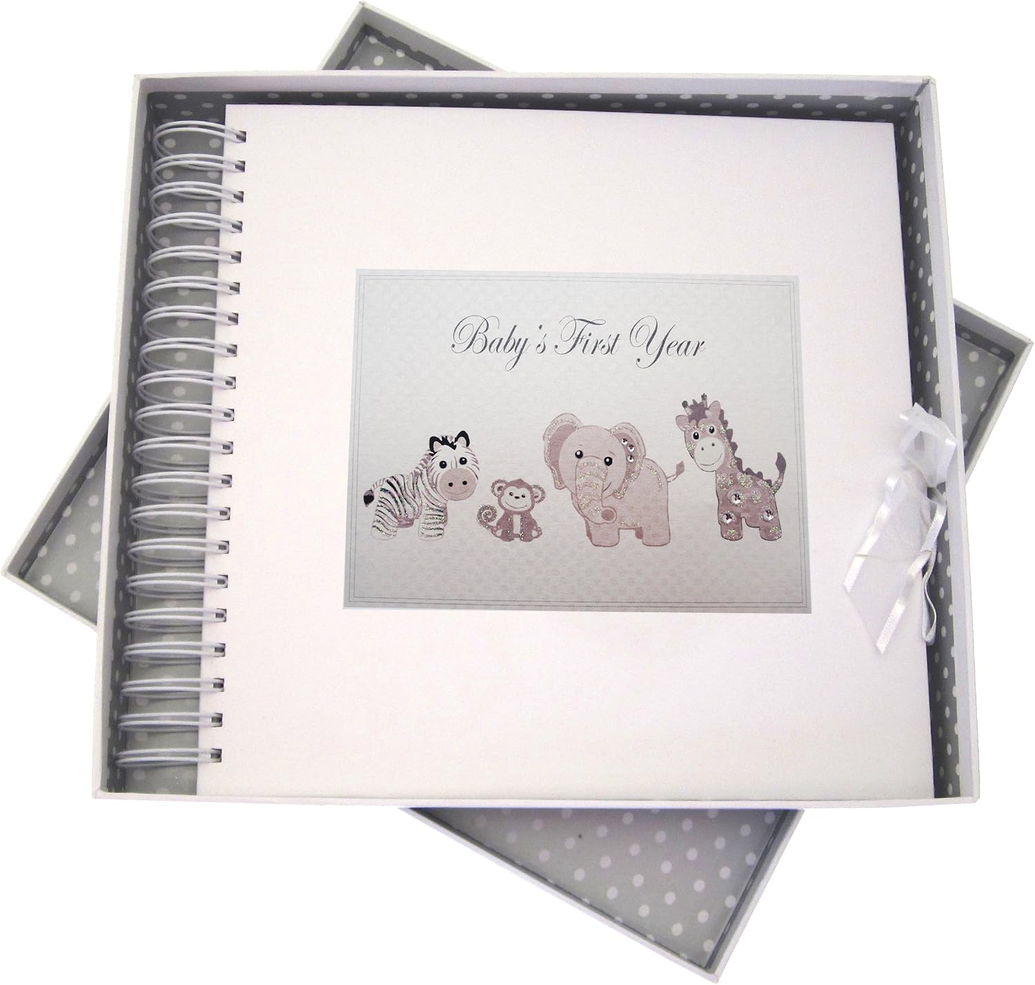 White Cotton Cards Baby's First Year, Card and Memory Book, Silver Toys, Animals, Board, 27 x 30 x 4 cm