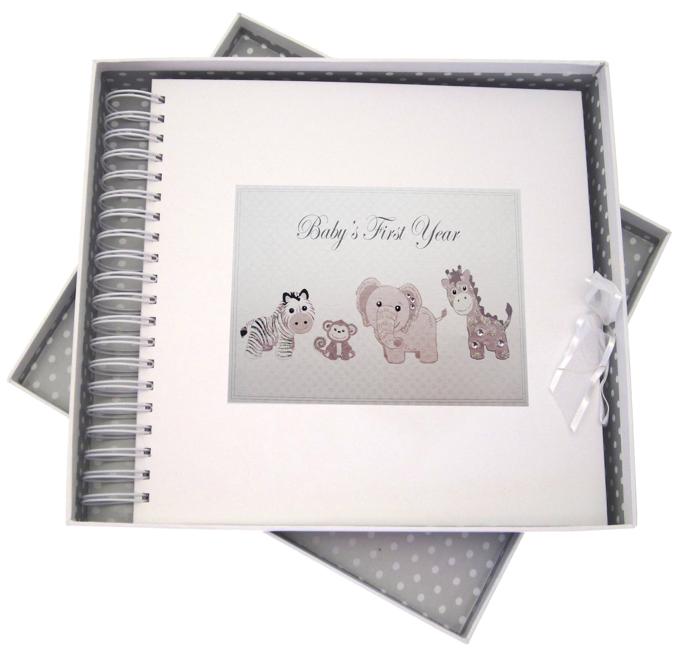 White Cotton Cards Baby's First Year, Card and Memory Book, Silver Toys, Animals, Board, 27 x 30 x 4 cm