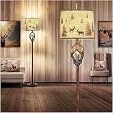 Scenekoy Rustic Farmhouse Antlers Floor Lamp with Nightlight Brown Finish Round Shade Lamps for Living Room Bedroom Office St