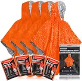 aZengear 4pc Survival Poncho Thermal Mylar Blanket Hooded Waterproof Windproof