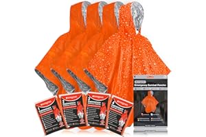 aZengear Emergency Survival Poncho (4pc) Foil Blanket to Keep You Dry and Warm from Rain, Snow for Outdoor Activity, Camping 