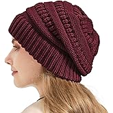 Cable Knit Slouchy Beanie for Women, Wool Winter Warm Womens Beanies, Trendy Oversized Slouch Hat Skull Ski Cap Hats