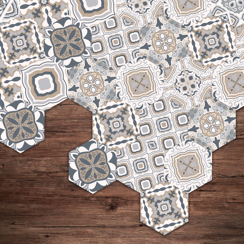 Vinyl Floor Wall Tiles Sticker for Home Decor - Hexagon Living Room Kitchen Bathroom Tiles Decals, Peel and Stick Self- Adhesive, 7.87" X 9.05" X 10 Pcs Set