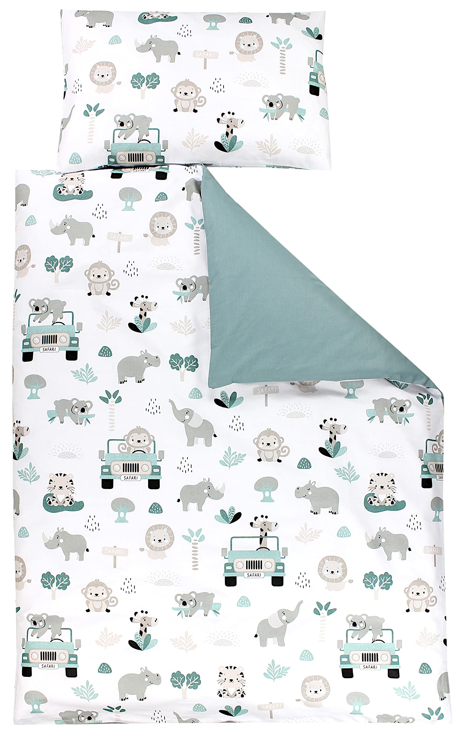TupTam Children Bedding Set Duvet Cover Pillowcase Two-Sided, Zoo Green, 135x100 cm